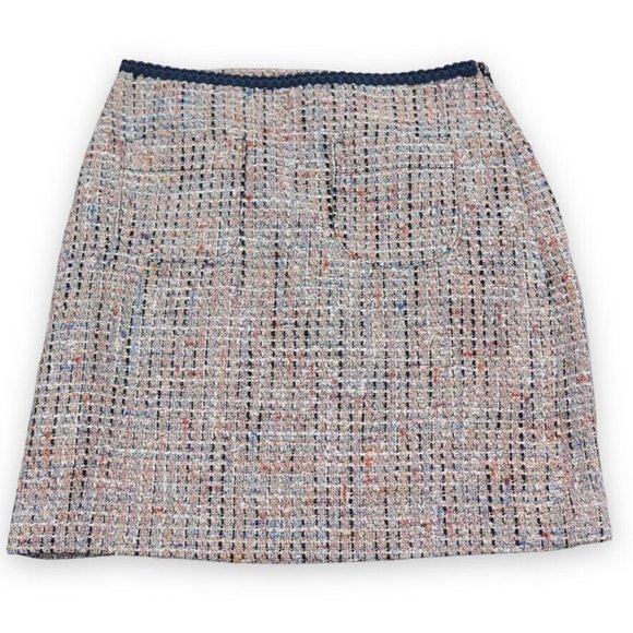 Loft Petite Tweed‎ Pocket Shift Skirt Size 0P White Blue Stylish Modern Mosiac - Picture 1 of 14